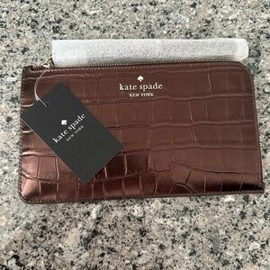 Kate Spade Chocolate Croc Embossed Clutch